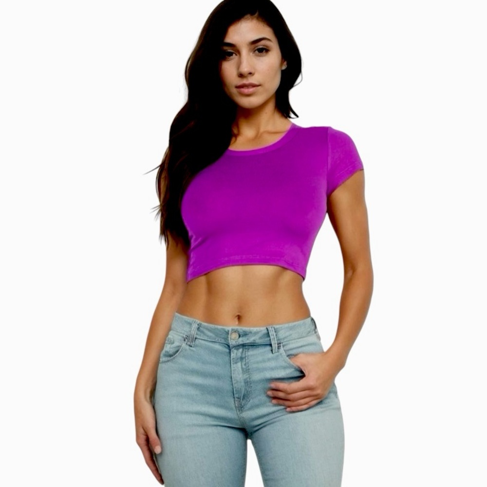 Short Sleeve Roundneck Purple Crop Top